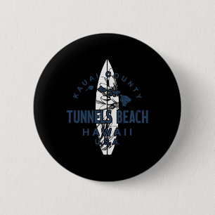 Tunnels Beach Kauai Hawaii Vintage Surfing  2 Inch Round Button