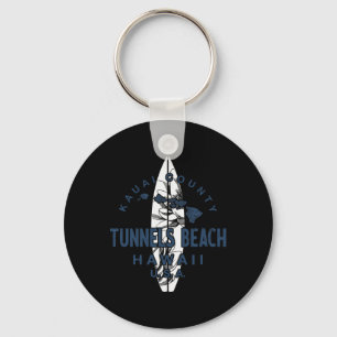Tunnels Beach Kauai Hawaii Vintage Surfing Keychain