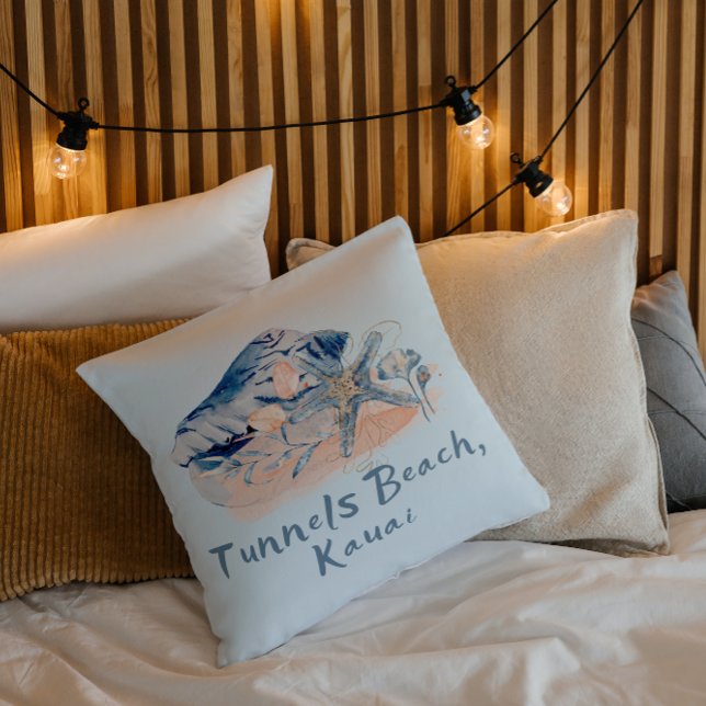 Tunnels Beach Kauai Seashells  Throw Pillow (Creator Uploaded)