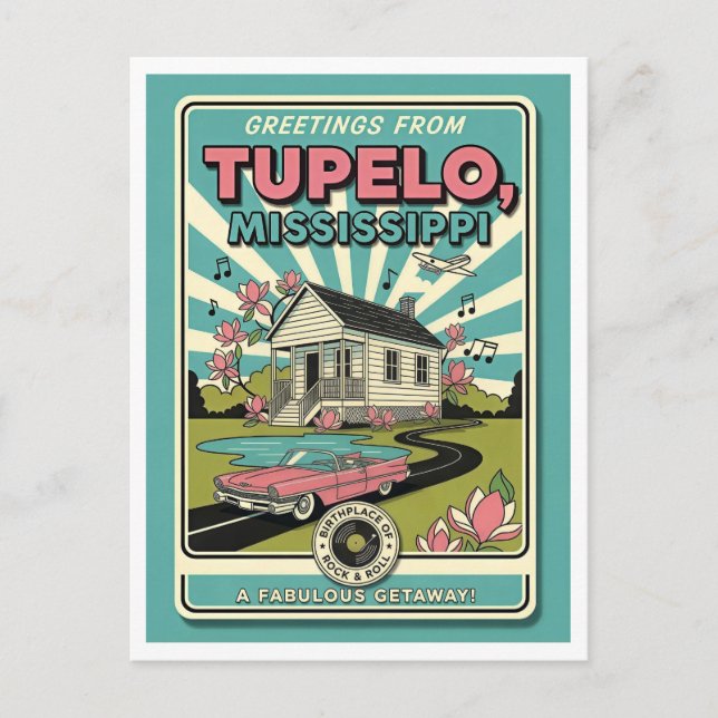 Tupelo, MS Retro Travel Postcard (Front)