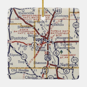 Tupelo MS Vintage Map Ceramic Ornament