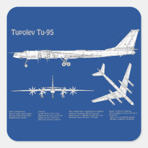 Tupolev Tu-95 - Airplane Blueprint Plans ABD Square Sticker