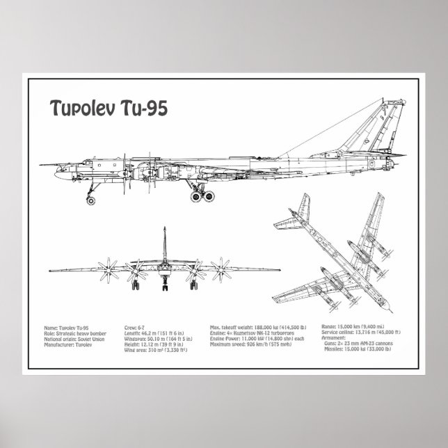 Tupolev Tu-95 - Airplane Blueprint Plans BD Poster (Front)