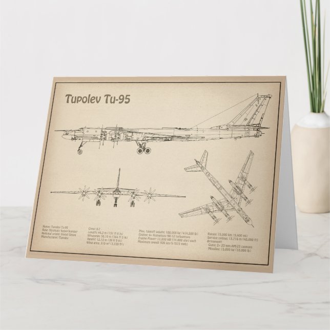 Tupolev Tu-95 - Airplane Blueprint Plans SD Thank You Card (Front)