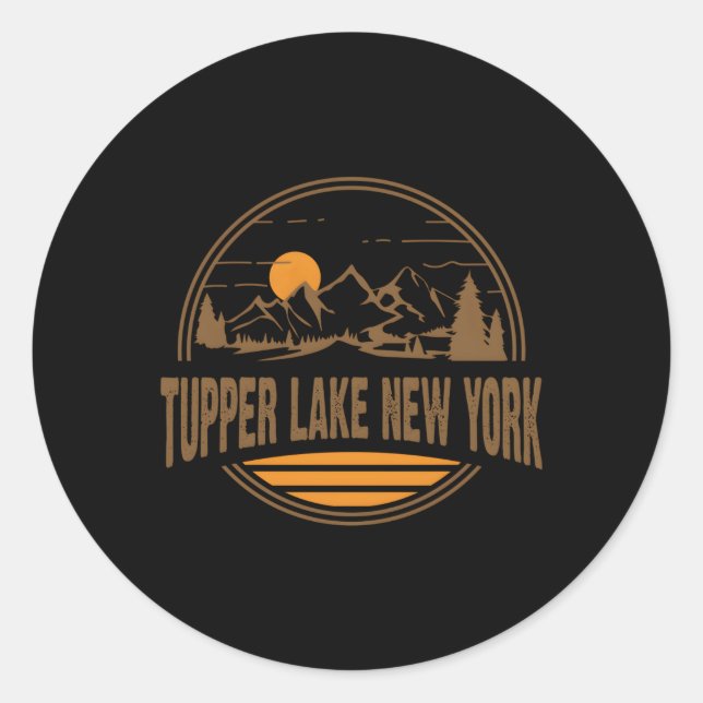 Tupper Lake New York Mountain Hiking Print Classic Round Sticker (Front)