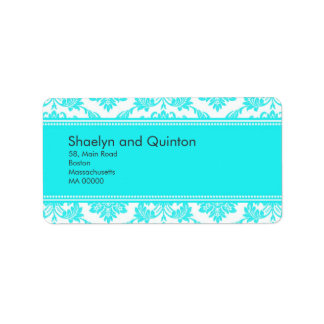 Tuquoise Damask Wedding Address Labels