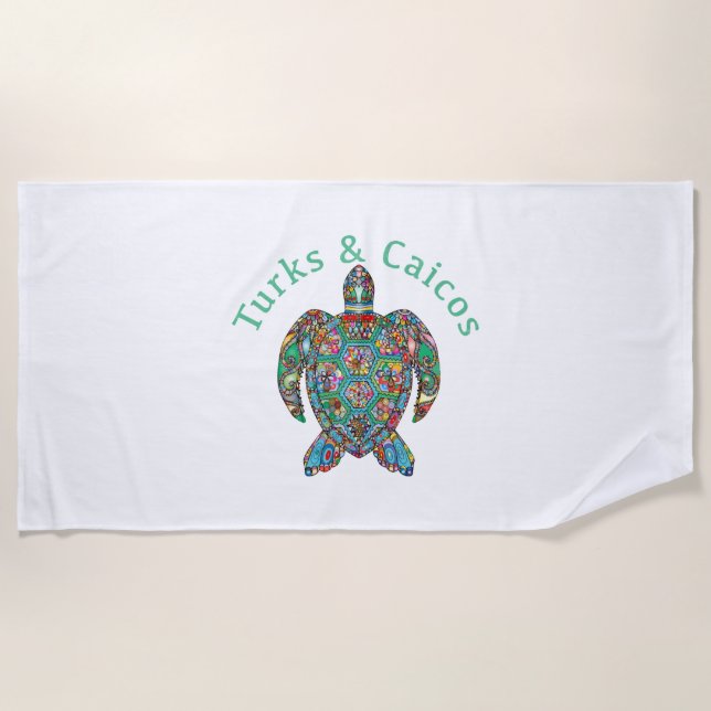 Tur Caicos Tribal Turtle Beach Towel (Front)