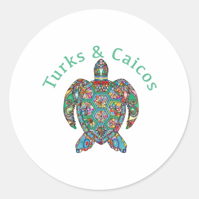 Tur Caicos Tribal Turtle Classic Round Sticker (Front)