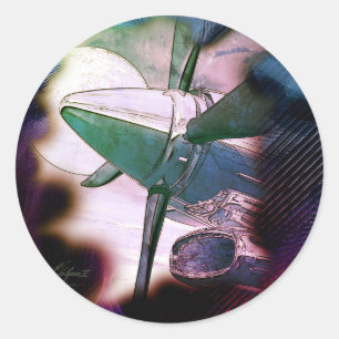 TURBO Grunge Aircraft Technica Classic Round Sticker