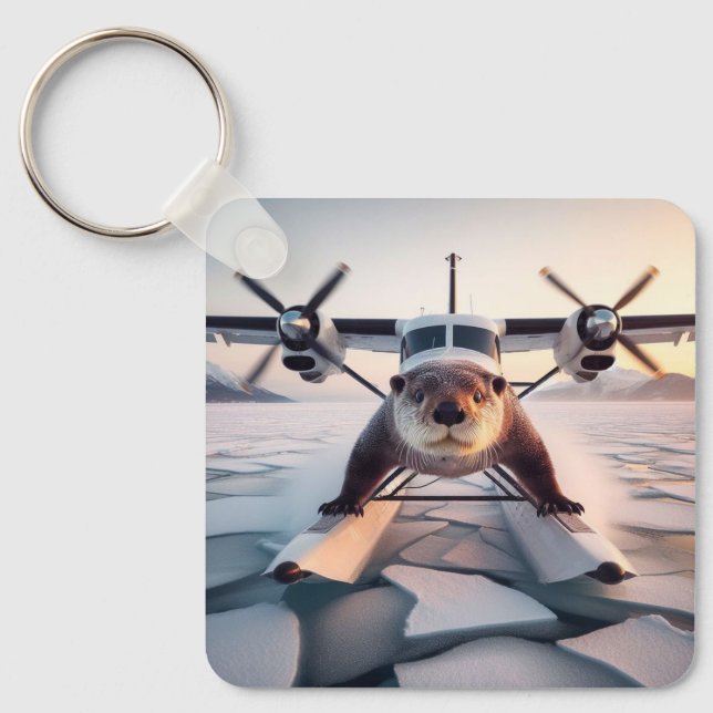 Turbo Prop Twin Engine Float Plane Bush Canada Keychain (Front)