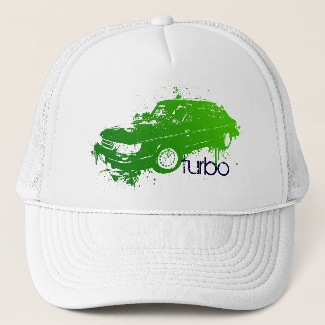 turbo sedan splatter paint -lime trucker hat (Front)