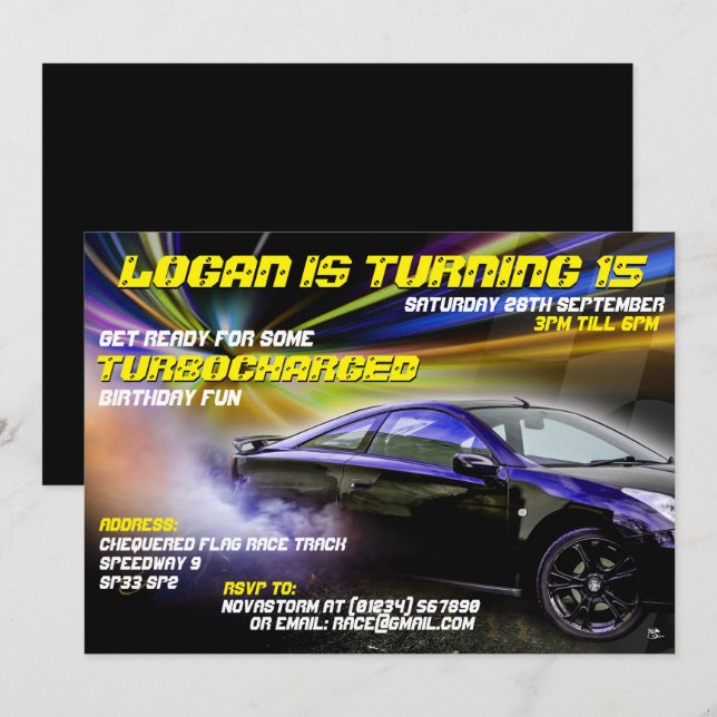 Turbocharged Street Racing Party Invitations  (Front/Back)