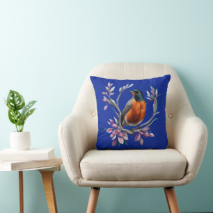 Turdus migratorius Surrounded By Mountain Laurel Throw Pillow