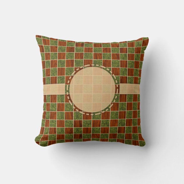 Turf and Wood Checks Throw Pillow (Front)