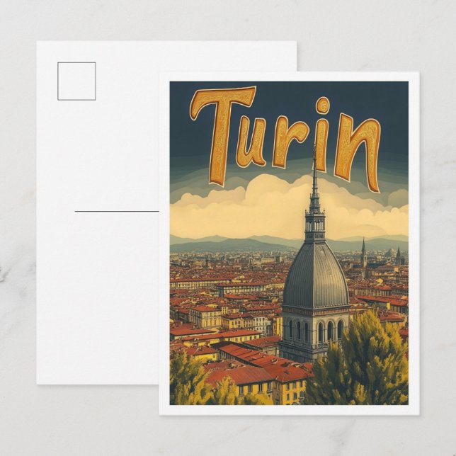 Turin Italy Art Vintage Travel Illustration Postcard (Front/Back)