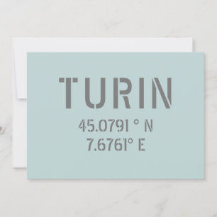 Turin Italy Latitude and Longitude Coordinates  Card