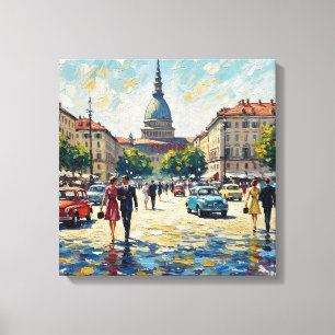 Turin Italy Piazza Castello Vintage Stretched Canv Canvas Print