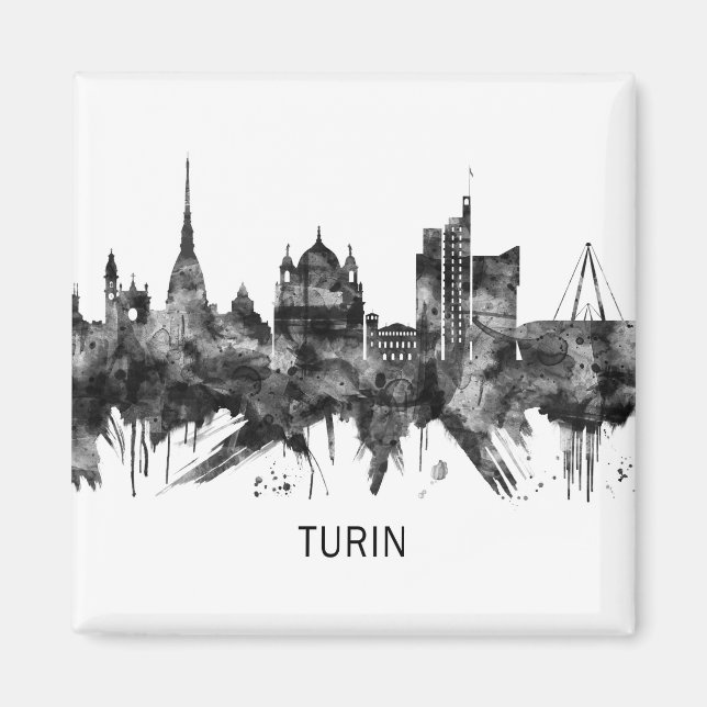 Turin Italy Skyline BW Magnet (Front)