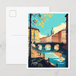 Turin Italy Vintage Travel Illustration Postcard