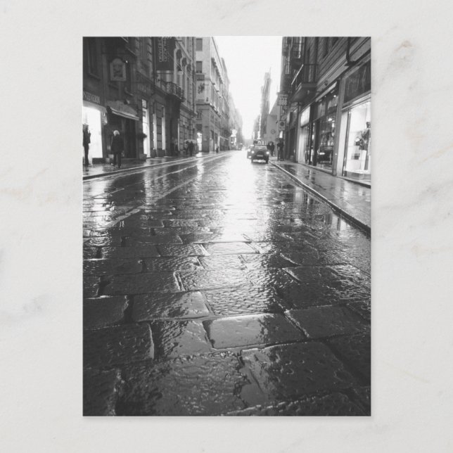 Turin Italy, Wet Street Evening Postcard (Front)