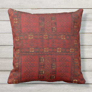 Turkestani red carpet pattern throw pillow