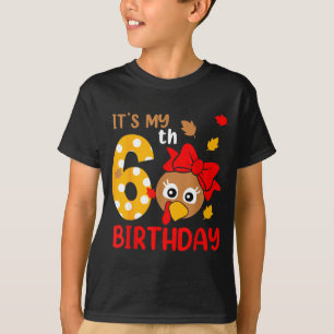 Turkey 6th Birthday Autumn Thanksgiving Party Boy  T-Shirt