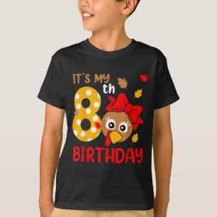 Turkey 8th Birthday Autumn Thanksgiving Party Boy  T-Shirt