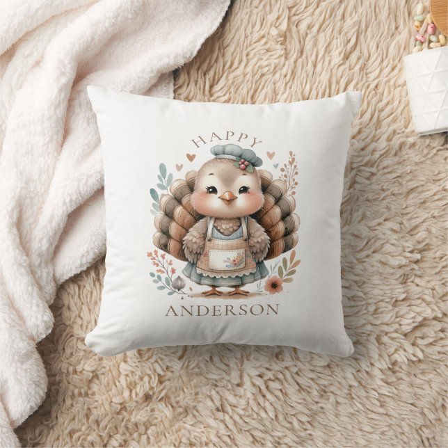 Turkey Add Custom Text  Throw Pillow (Blanket)