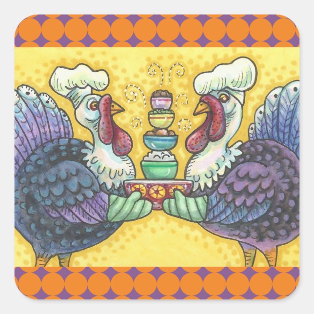 TURKEY & ALL THE FIXINS THANKSGIVING STICKERS Squ (Front)
