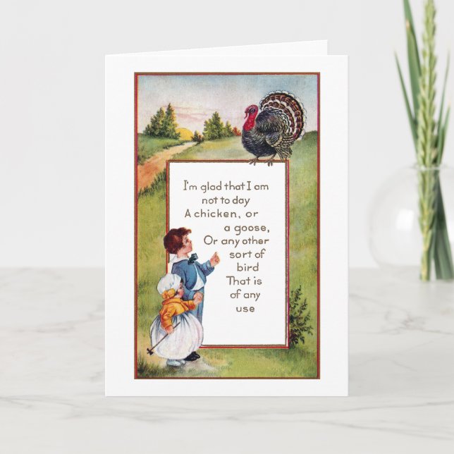 Turkey and Kids Vintage Thanksgiving Holiday Card (Front)
