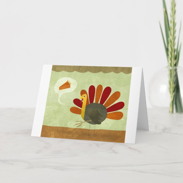 Turkey and Pie on Thanksgiving Holiday Card (Front)