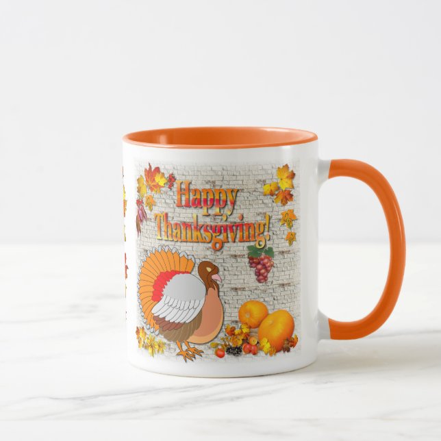 Turkey and pumpkins Thanksgiving Mug (Right)