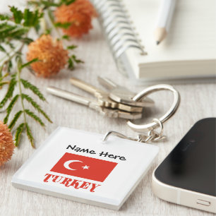 Turkey and Turkish Flag Personalized  Keychain