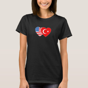 Turkey and USA Flag Twin Heart for Turkish America T-Shirt
