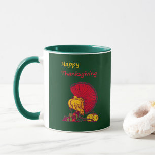 Turkey and veggies happy Thanksgiving green Mug