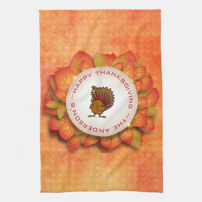Turkey And Wreath of Leaves Kitchen Towel (Vertical)