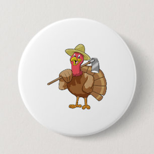Turkey as Farmer 3 Inch Round Button