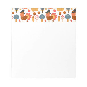Turkey & Autumn Elements Thanksgiving Pattern Notepad