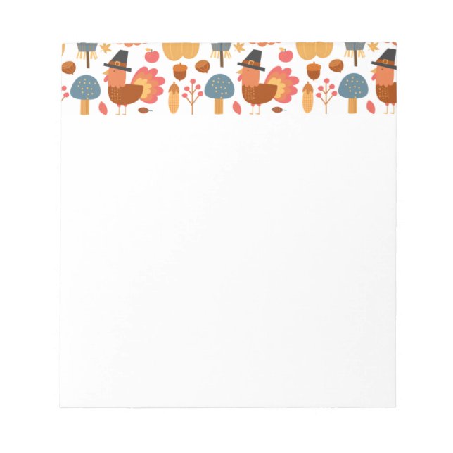 Turkey & Autumn Elements Thanksgiving Pattern Notepad (Front)