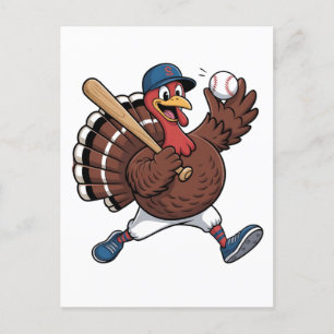 Turkey Batter Baseball Baseball Game Baseball  Holiday Postcard