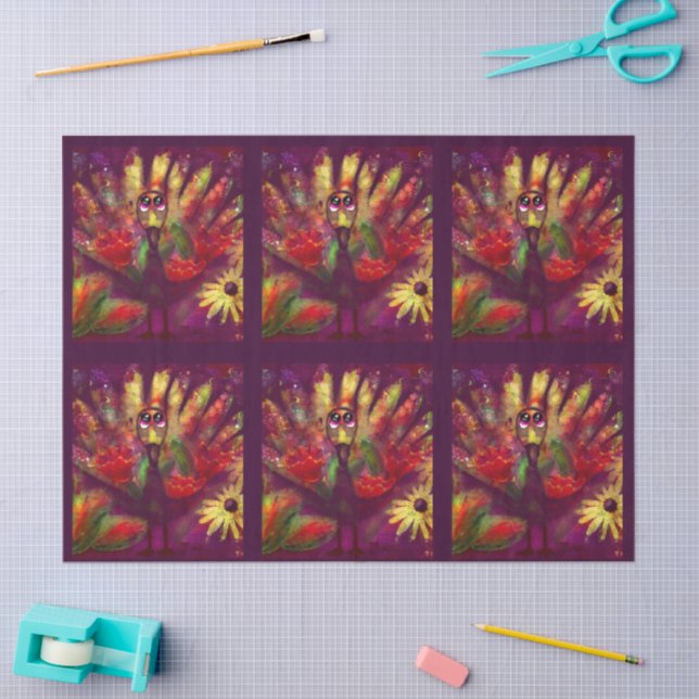 Turkey Bird Floral Red Yellow Whimsical Decoupage Tissue Paper (Craft)