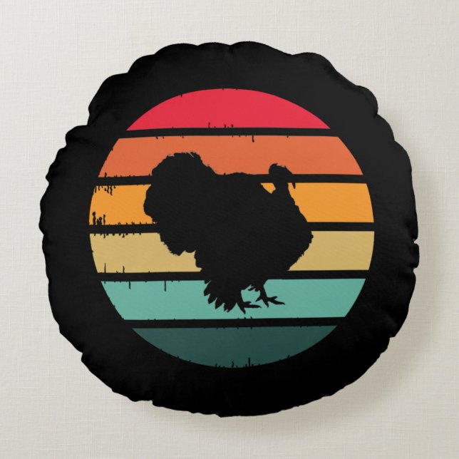 Turkey Bird Thanksgiving Distressed Vintage Sunset Round Pillow (Front)