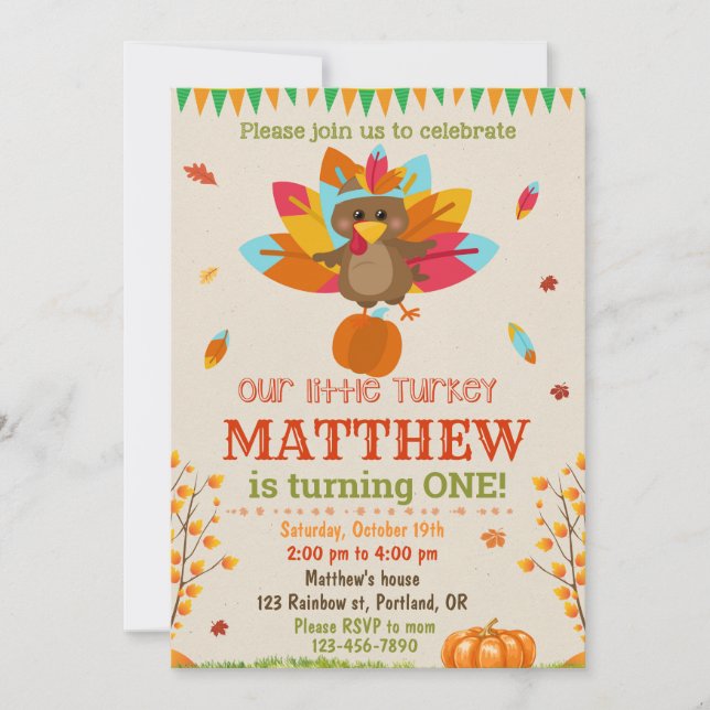 Turkey birthday invitation Turkey invitation boy (Front)
