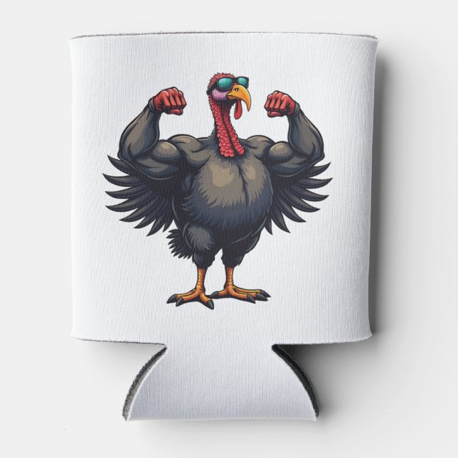 Turkey Bodybuilding Thanksgiving Day Gym Workout   Can Cooler (Front)