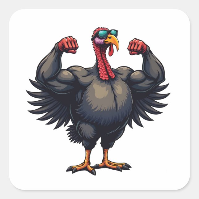 Turkey Bodybuilding Thanksgiving Day Gym Workout   Square Sticker (Front)