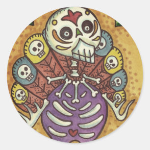 TURKEY BONES COLORFUL FOLK THANKSGIVING BIRD SKULL CLASSIC ROUND STICKER