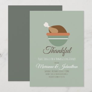 Turkey Bowl Thankful Thanksgiving Dinner Family In Invitation