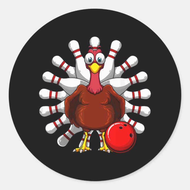 Turkey Bowling Players Bowlers Fall Vibes Thanksgi Classic Round Sticker (Front)