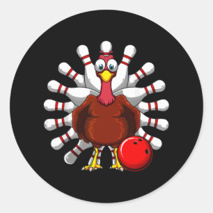 Turkey Bowling Players Bowlers Fall Vibes Thanksgi Classic Round Sticker