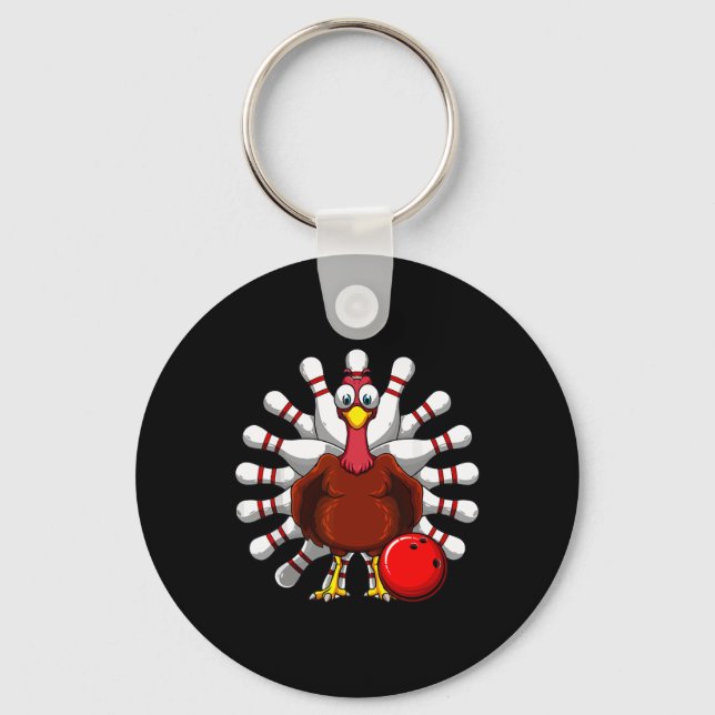 Turkey Bowling Players Bowlers Fall Vibes Thanksgi Keychain (Front)